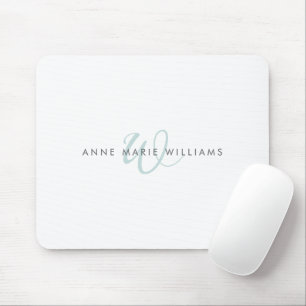 Modern Teal Green Script Monogram Mouse Pad