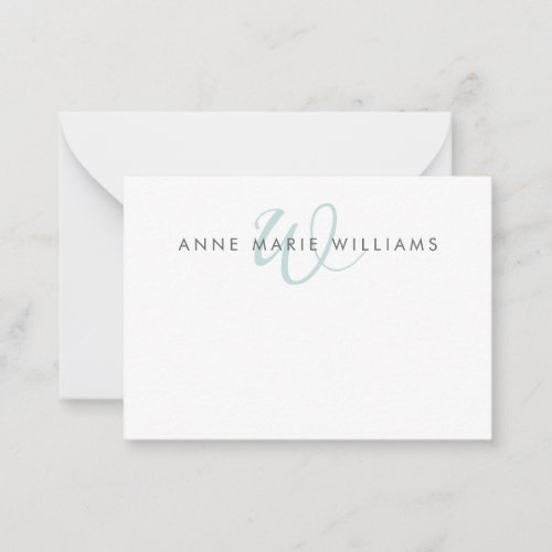 Modern Teal Green Script Monogram Note Card