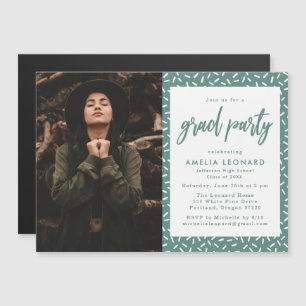 Modern Teal Green Script Photo Graduation Party Magnetic Invitation