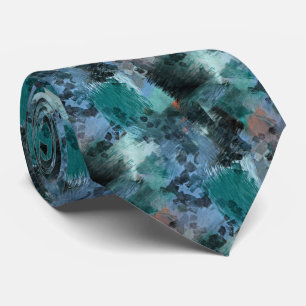 Modern Teal Green Violet Blue Brushstrokes Art Neck Tie