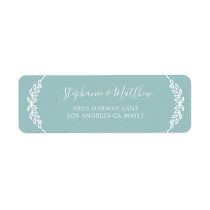 Modern Teal Green White Leaves Elegant Wedding Label