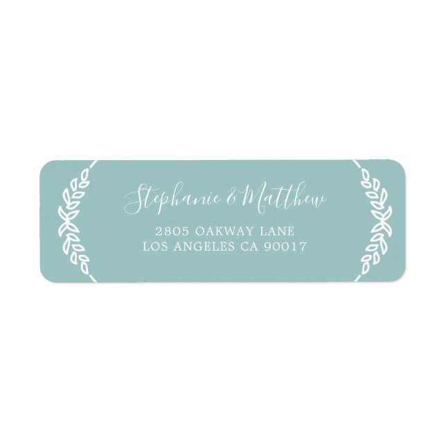 Modern Teal Green White Leaves Elegant Wedding Label (Front)