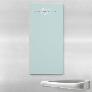 Modern Teal Green White Script Monogram Magnetic Notepad