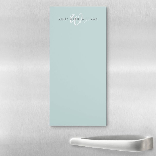 Modern Teal Green White Script Monogram Magnetic Notepad (In Situ)