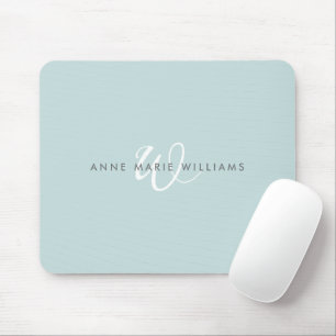 Modern Teal Green White Script Monogram Mouse Pad