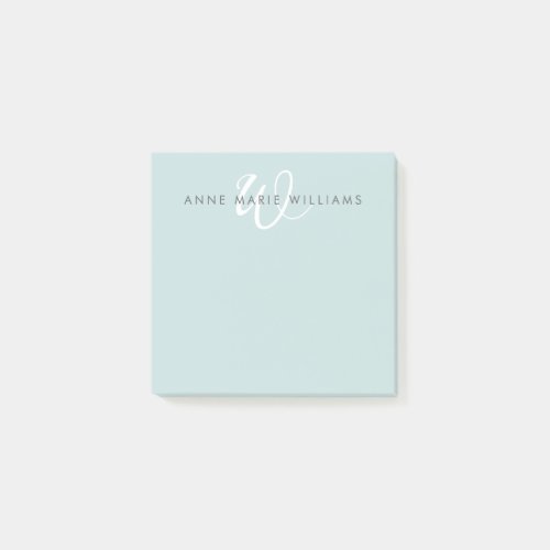 Modern Teal Green White Script Monogram Post-it Notes