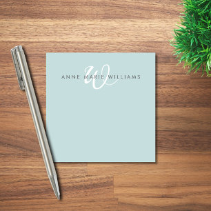 Modern Teal Green White Script Monogram Post-it Notes