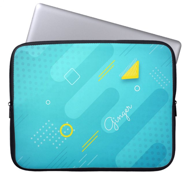 Modern Teal Halftone Texture with Custom Name Laptop Sleeve (Front)