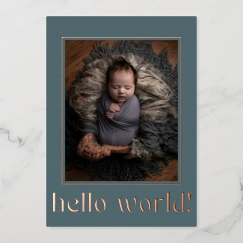 Modern Teal Hello World Photo Birth Announcement