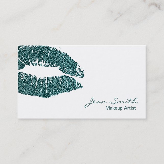 Modern Teal Kiss Makeup Artist Business Card (Front)