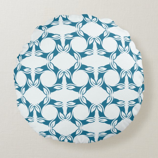 Modern Teal Leaves Pattern Design Round Pillow (Front)