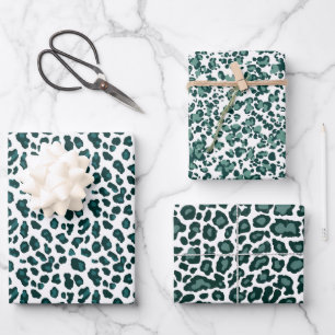 Modern Teal Leopard Print Patterned Wrapping Paper Sheets