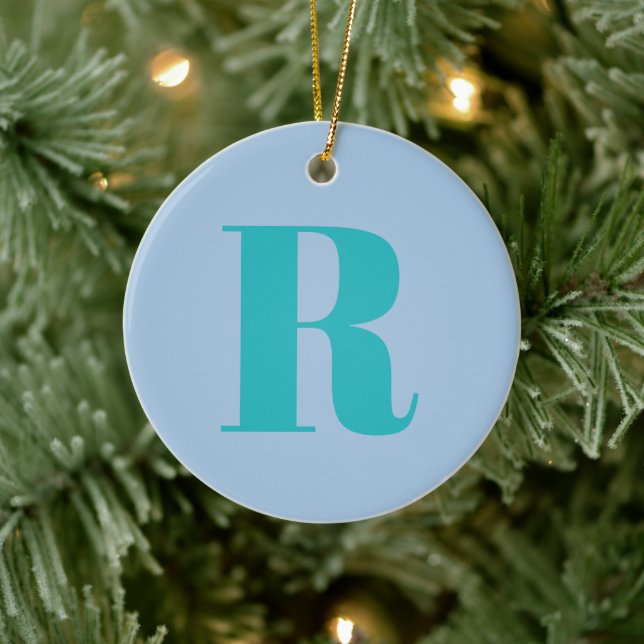 Modern Teal Letter | Monogram Initial Trendy Blue Ceramic Ornament (Tree)