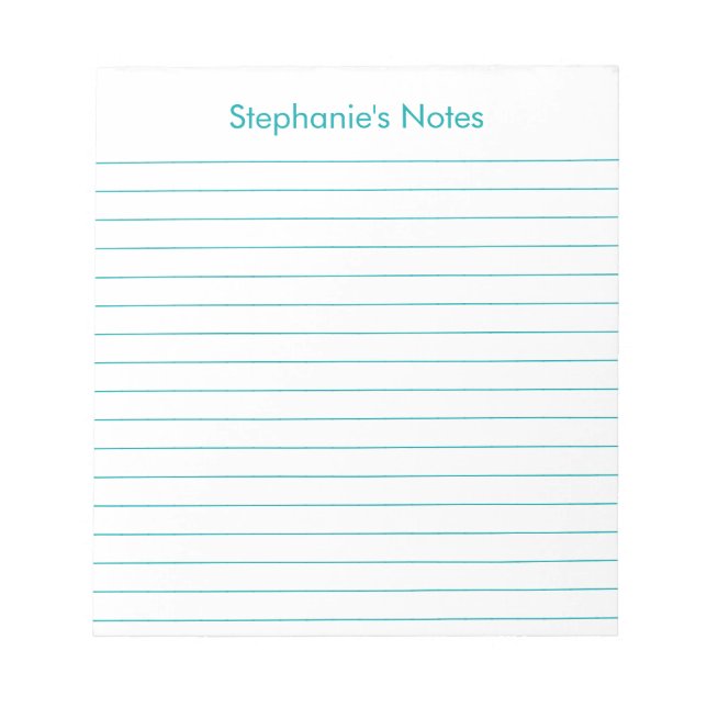Modern Teal Lined Personalized Notepad (Front)