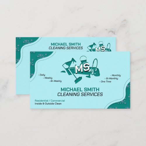 Modern Teal Logo Cleaning Services Trendy Icons  Business Card