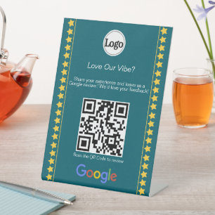 Modern Teal Logo Rating Google Review QR Code Pedestal Sign