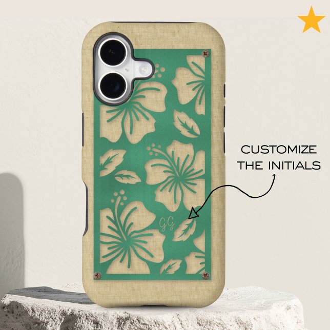 Modern Teal Metallic Floral Linen Custom Monogram Case-Mate iPhone Case (Creator Uploaded)