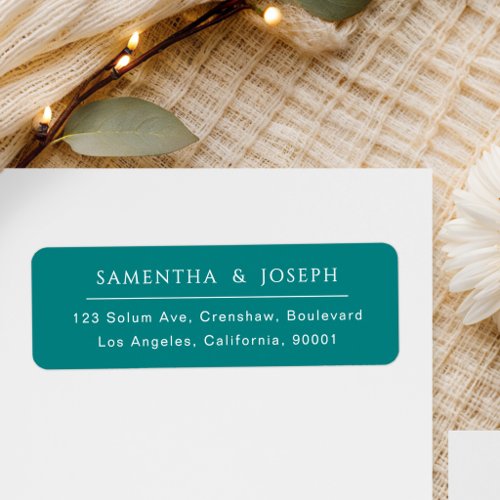 Modern Teal Minimalist Newlywed Return Address Label