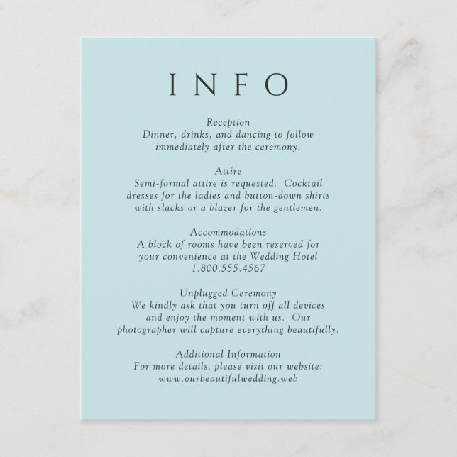 Modern Teal Minimalist Wedding Enclosure Card (Front)