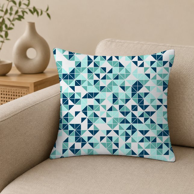 Modern Teal Mint Geometric Pattern Throw Pillow (Creator Uploaded)