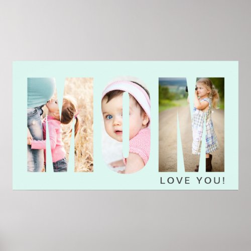 Modern teal mint mom 3 grid photo cut out collage poster