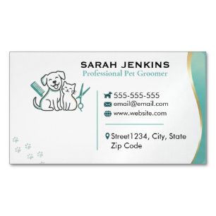 Modern Teal Mint Pet Groomer Custom Business Card Magnet