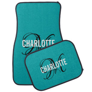 Modern teal monogrammed car floor mat