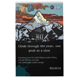 Modern Teal Mountain Peak-Art Logo & Motivational Calendar