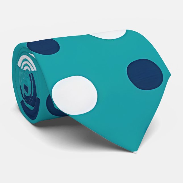 Modern Teal & Navy Polka Dot Neck Tie (Rolled)