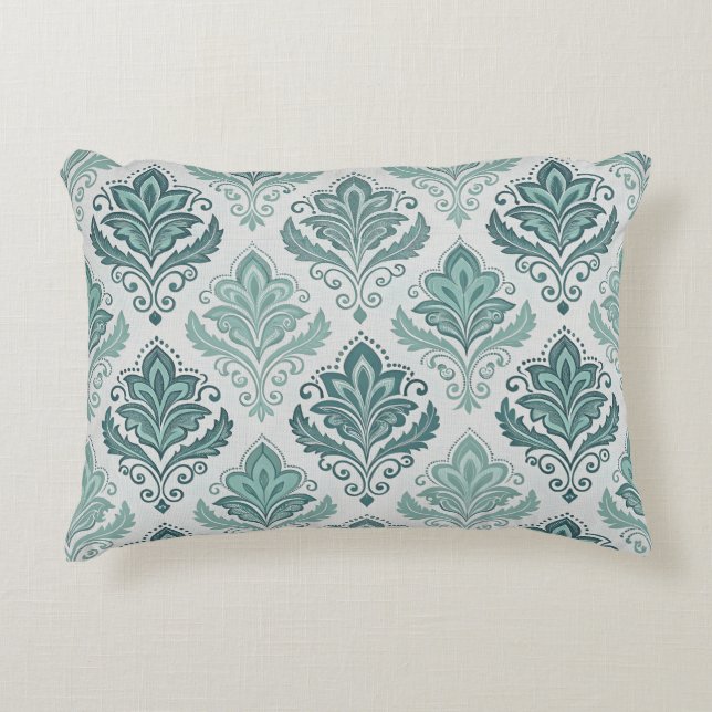 Modern Teal Nordic Damask Accent Pillow (Front)