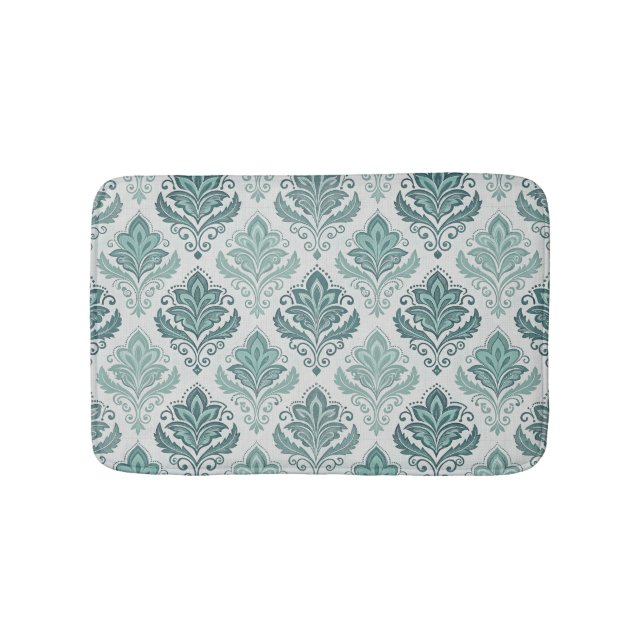Modern Teal Nordic Damask Bath Mat (Front)