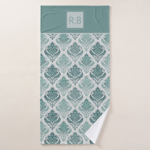 Modern Teal Nordic Damask Bath Towel Set