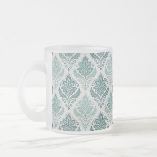 Modern Teal Nordic Damask Frosted Glass Coffee Mug