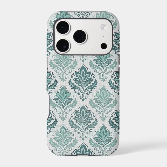 Modern Teal Nordic Damask iPhone Case (Back)