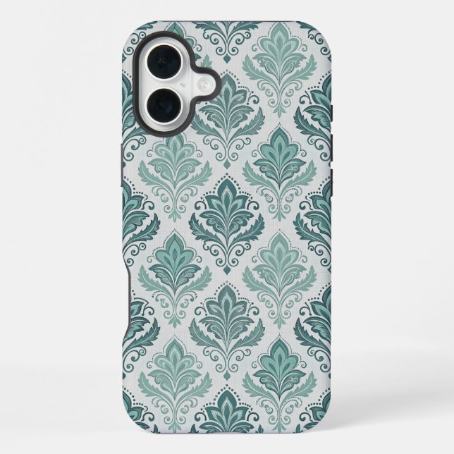 Modern Teal Nordic Damask iPhone Case (Back)