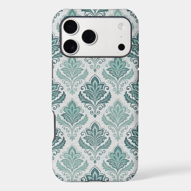Modern Teal Nordic Damask iPhone Case (Back)