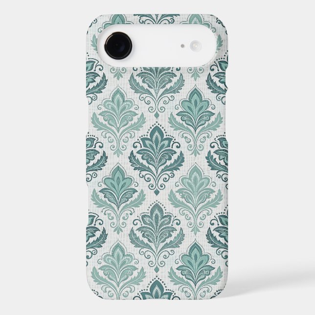Modern Teal Nordic Damask iPhone Case (Back)