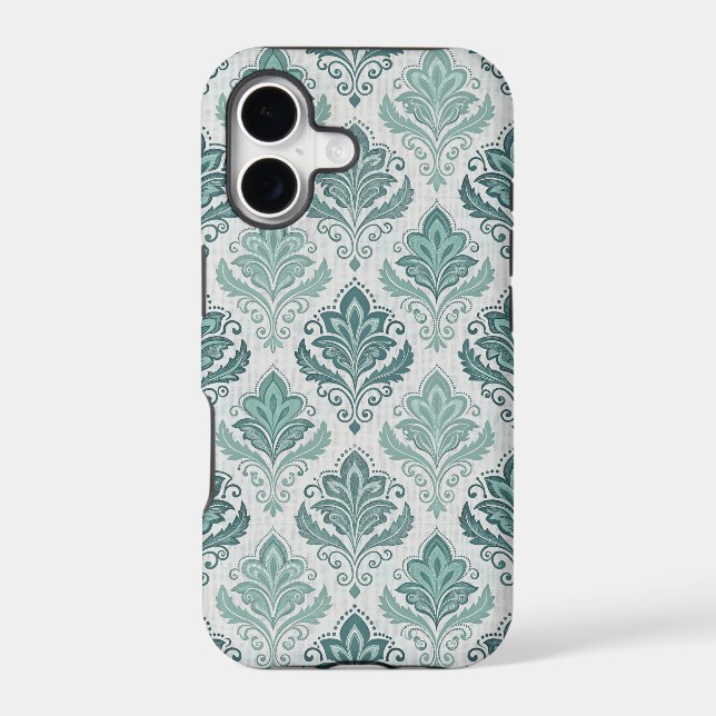 Modern Teal Nordic Damask iPhone Case (Back)