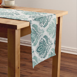 Modern Teal Nordic Damask Long Table Runner