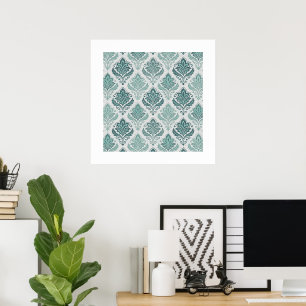 Modern Teal Nordic Damask Poster