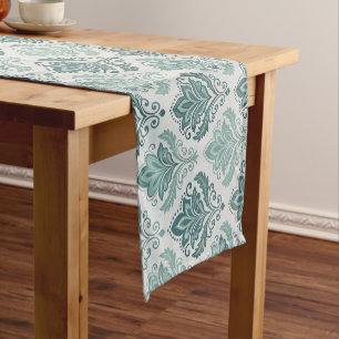 Modern Teal Nordic Damask Short Table Runner