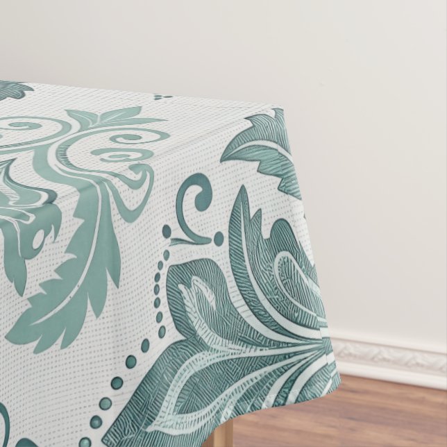 Modern Teal Nordic Damask Tablecloth (In Situ)