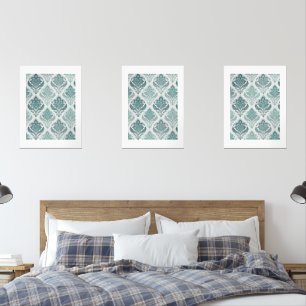 Modern Teal Nordic Damask Wall Art Sets