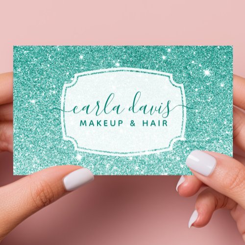 Modern Teal Ombre Glitter Chic Makeup Artist Business Card