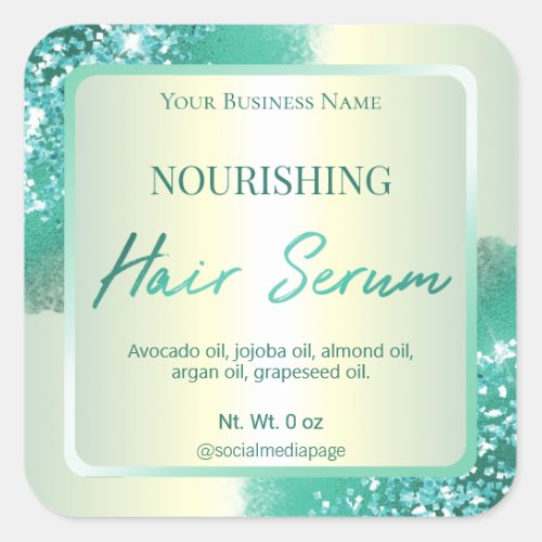 Modern Teal On Holographic Hair Serum Labels