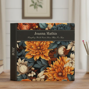 Modern Teal & Orange Floral End of Life Planner 3 Ring Binder