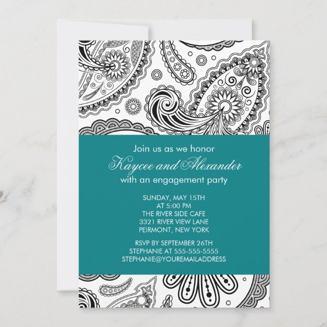 Modern Teal Paisley Engagement Party Invitations (Front)