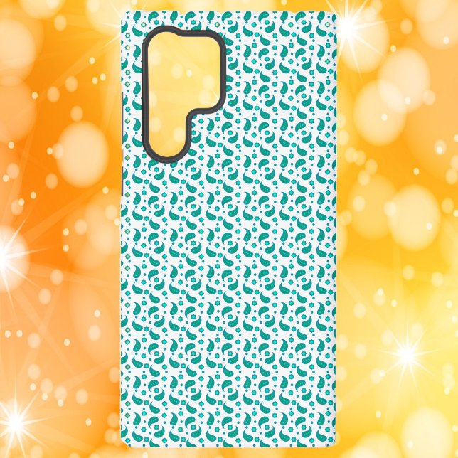 Modern Teal Paisley Print Stylish Floral Pattern Samsung Galaxy Case (A phone case with a boho floral paisley pattern done in green and blue)