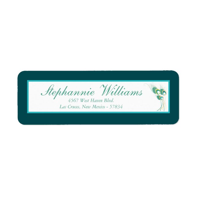 Modern Teal Peacock Wedding Return Address Label (Front)