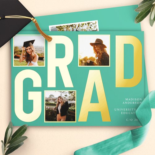 Modern Teal Photo Graduation Announcement